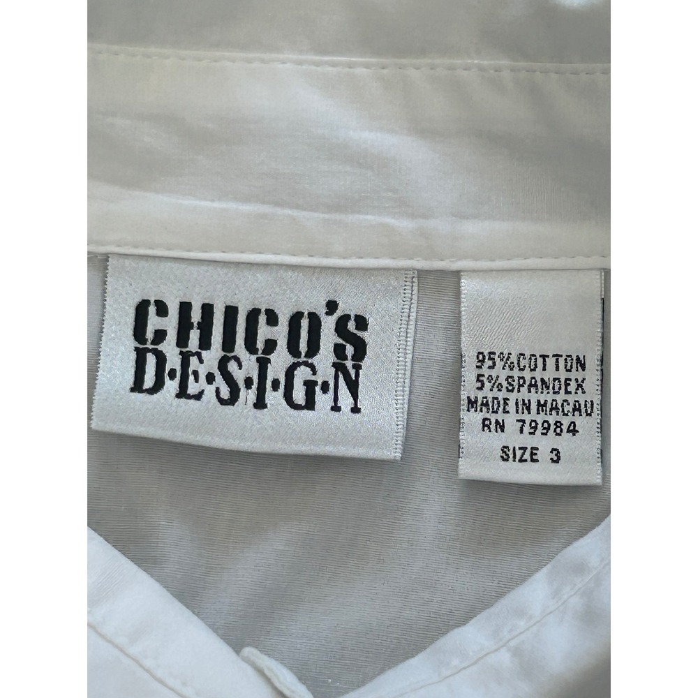 Chicos Design White Button Down Shirt Long Sleeve Cotton Blend Size 3 Large XL - Picture 5 of 8